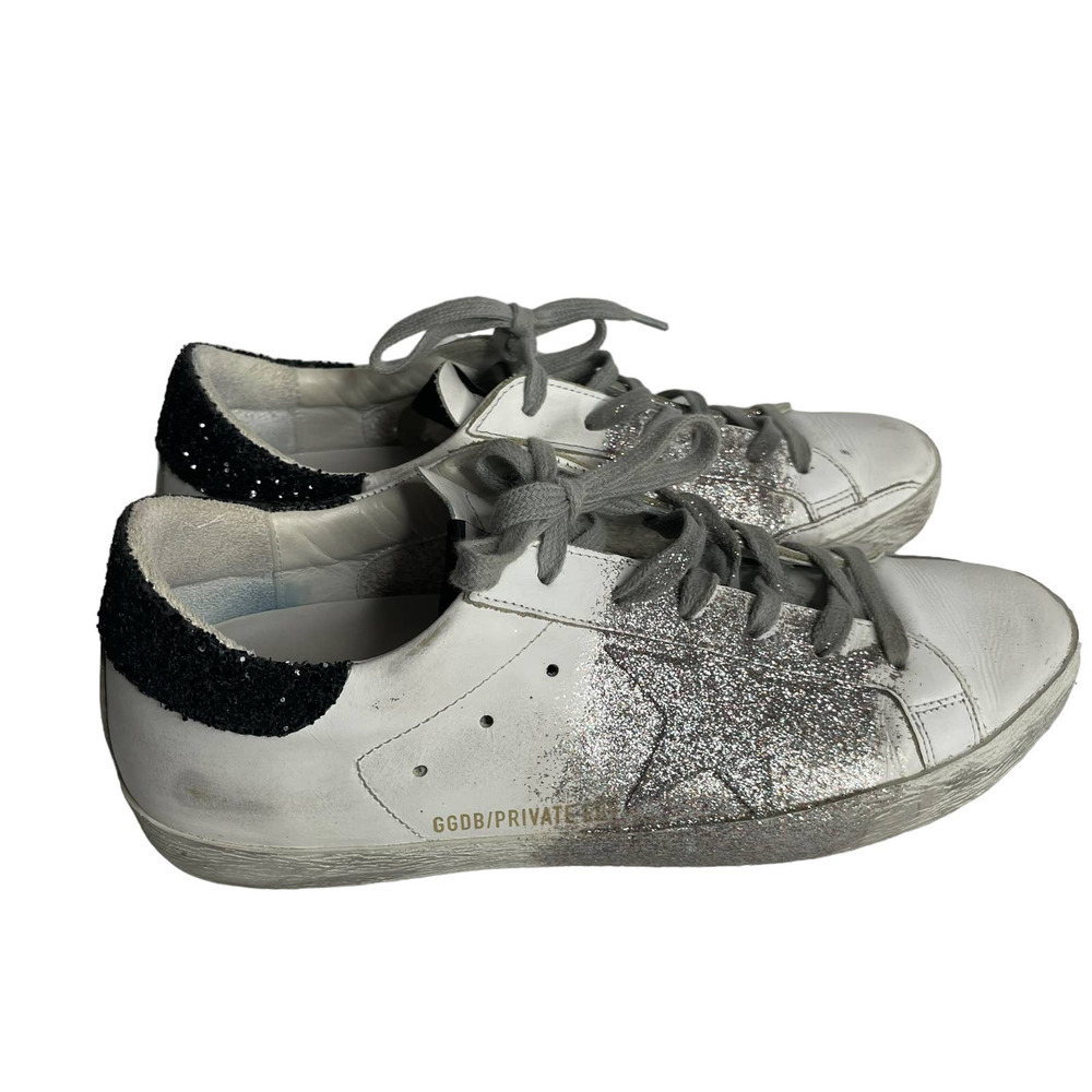 Golden Goose Superstar Glitter Sneaker White Silver Black Size 39 - Picture 3 of 9